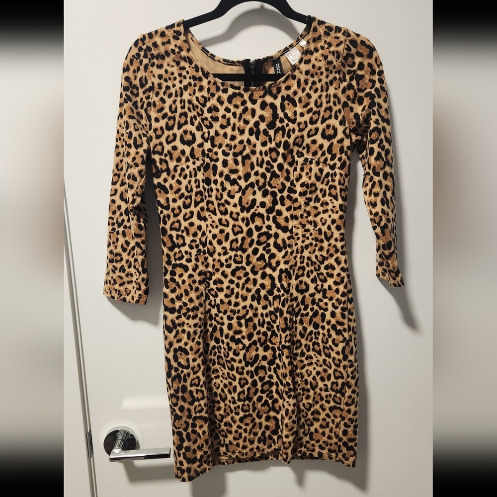 Mini Leopard Print Dress 3/4 Sleeve McBling Y2K 90s